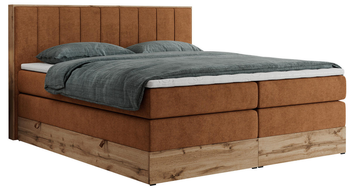 BOXSPRINGBETT BELLISSIMO KING 140/200 Orange Struktur - H3 - Orange, Holz/Textil (140/200cm) - MKS