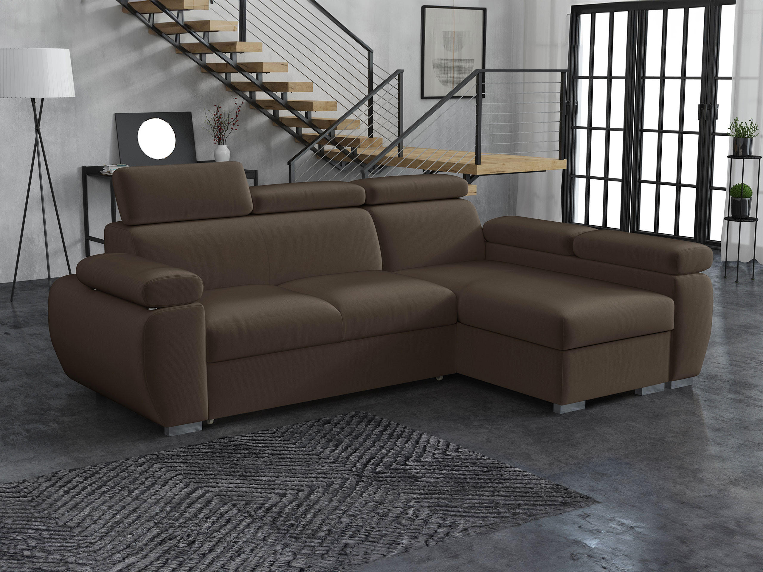 ECKSOFA Boston Mini, Seite: Rechts - 2R+LC - Chromfarben/Braun, Holz/Textil (255/170cm) - MIRJAN24