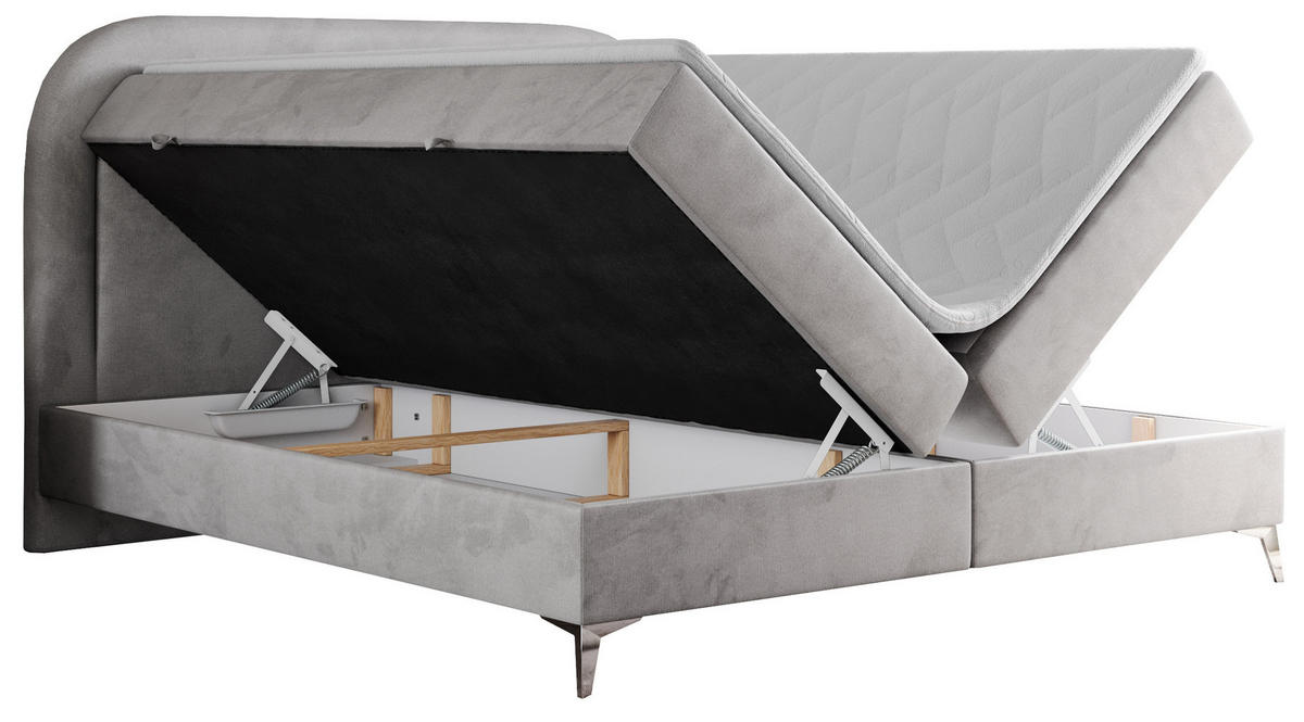 BOXBETT EIRA 140/200 Hellgrau Velvet - H3 - Silberfarben/Hellgrau, Holz/Textil (140/200cm) - MKS