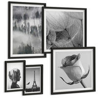 BILDER SET 5er Set - 50x50 cm & 20x30 cm & 40x60 cm Schwarzer Rahmen - Zitrusbäume in einem sonnigen Garten - Schwarz, Kunststoff (40/60cm) - TULUP