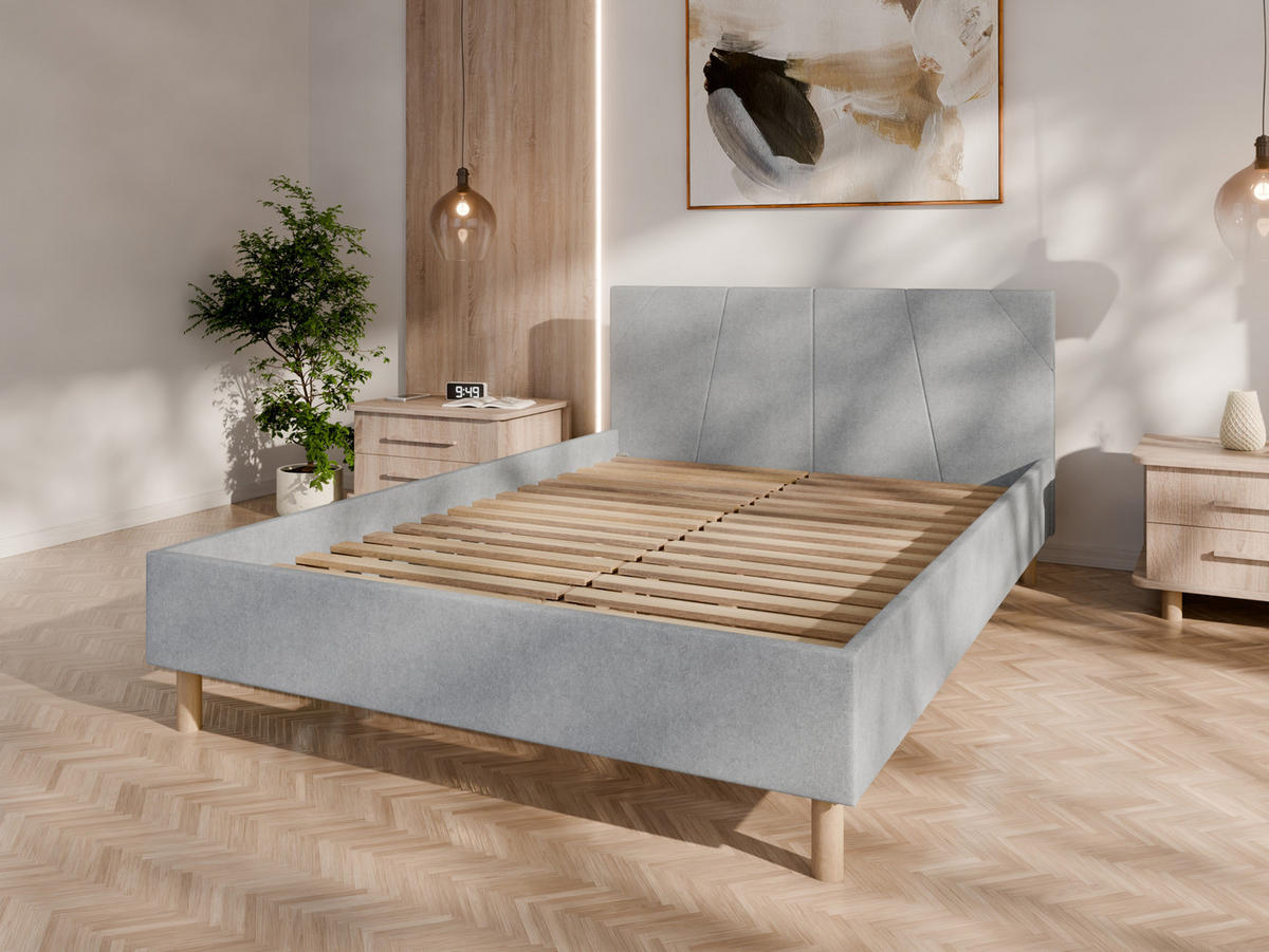 POLSTERBETT ALMORE 160x200cm Elegantes Polsterbett für modernen Wohnstil , Taschenfederkernmatratze LIORA(19cm), hellgrau - Hellgrau, Holz (140/200cm) - Panda Möbel