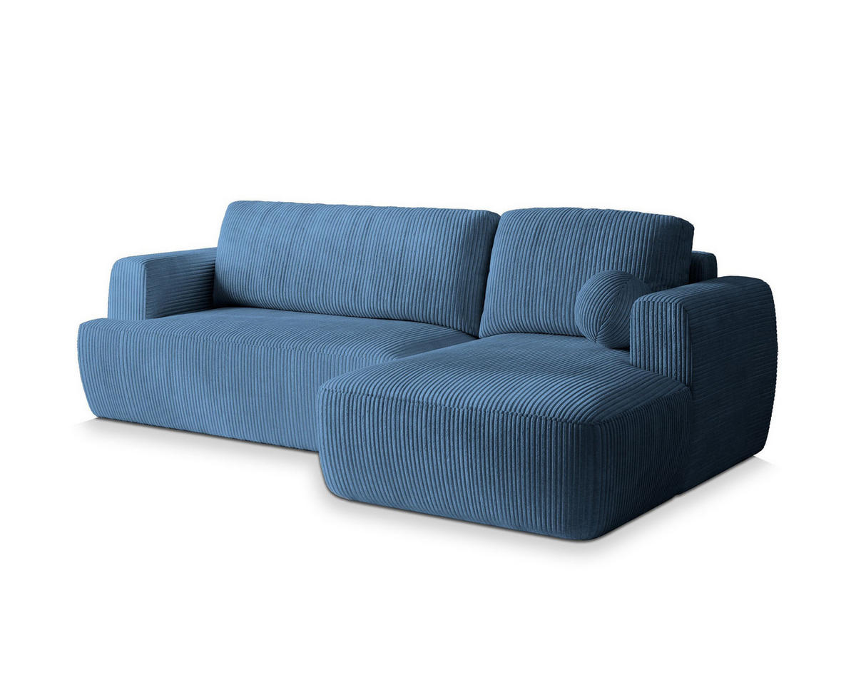 ECKSOFA SENTI P R-S Blau Kordstoff mit Schlaffunktion - Blau, Holz (246/148cm) - MASSENO