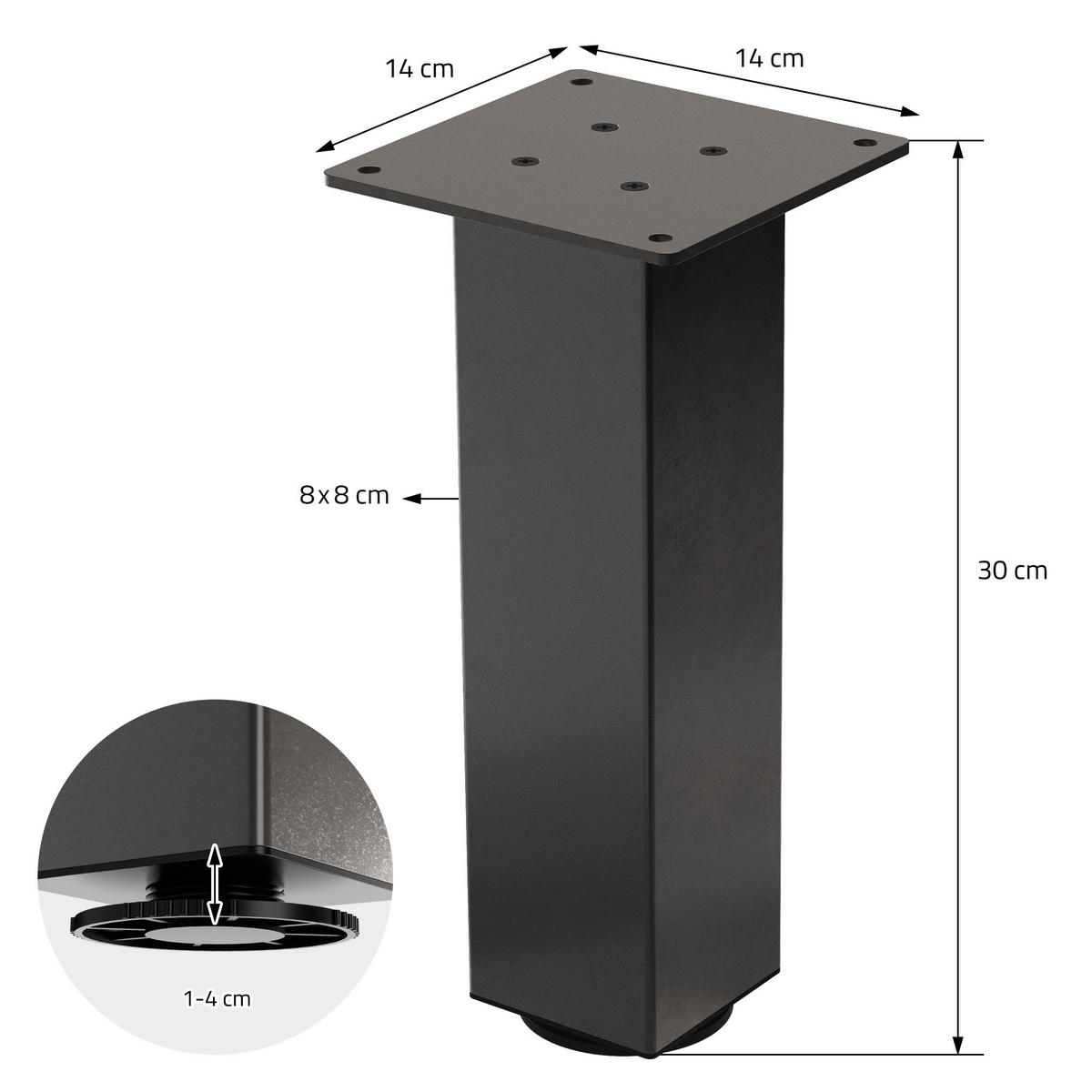 TISCHBEINE 4er Set I-Design H:30 cm Dunkelgrau 8x8 cm - Dunkelgrau, Metall (8/30/8cm) - ML-DESIGN