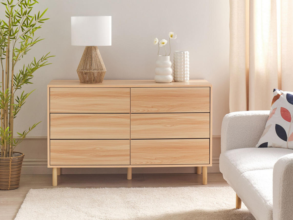 KOMODA s 6 zásuvkami Světle hnědá Sharpe - hnědá, kompozitní dřevo (120/74/40cm) - Beliani