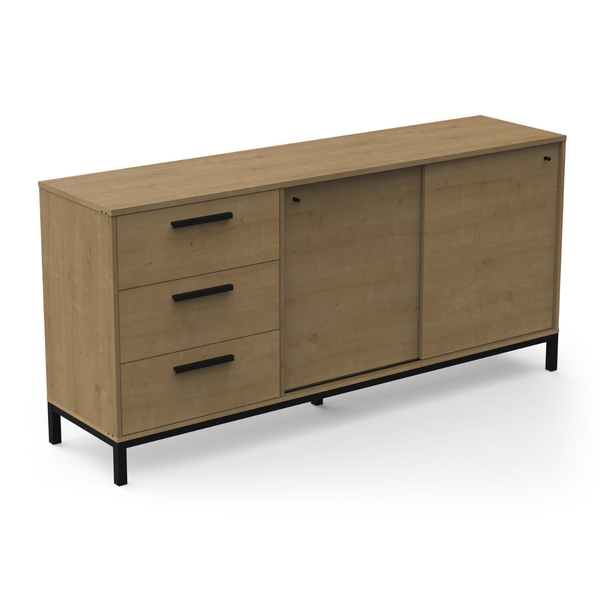 SIDEBOARD 2 schiebetüren und 3 schubladen - craft 181/44,9/86 cm - Eschefarben, Holzwerkstoff (44.9/86/181cm) - Calicosy