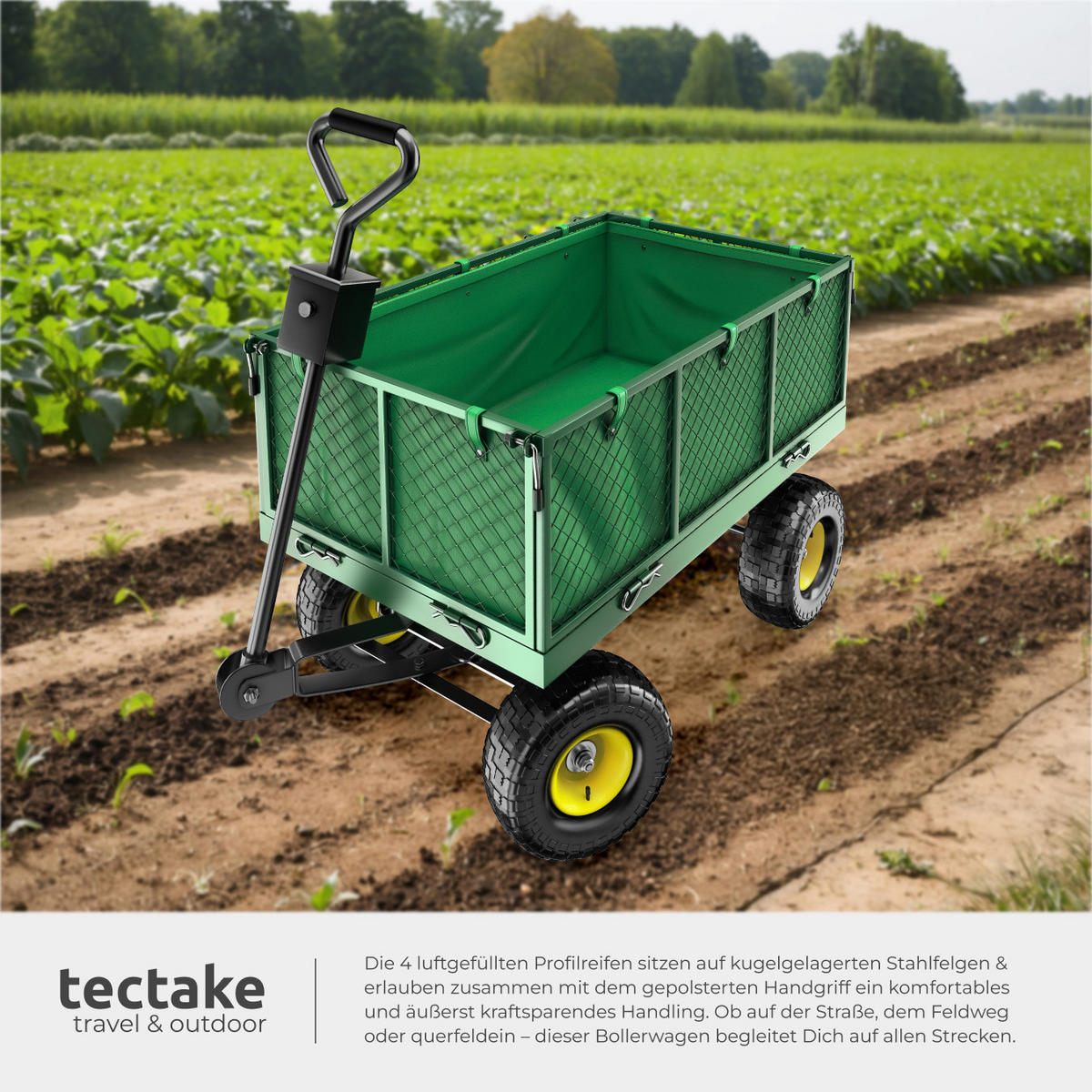 BOLLERWAGEN , Belastbarkeit 550 kg, grün - Grün, Metall (51.5/65/114cm) - tectake