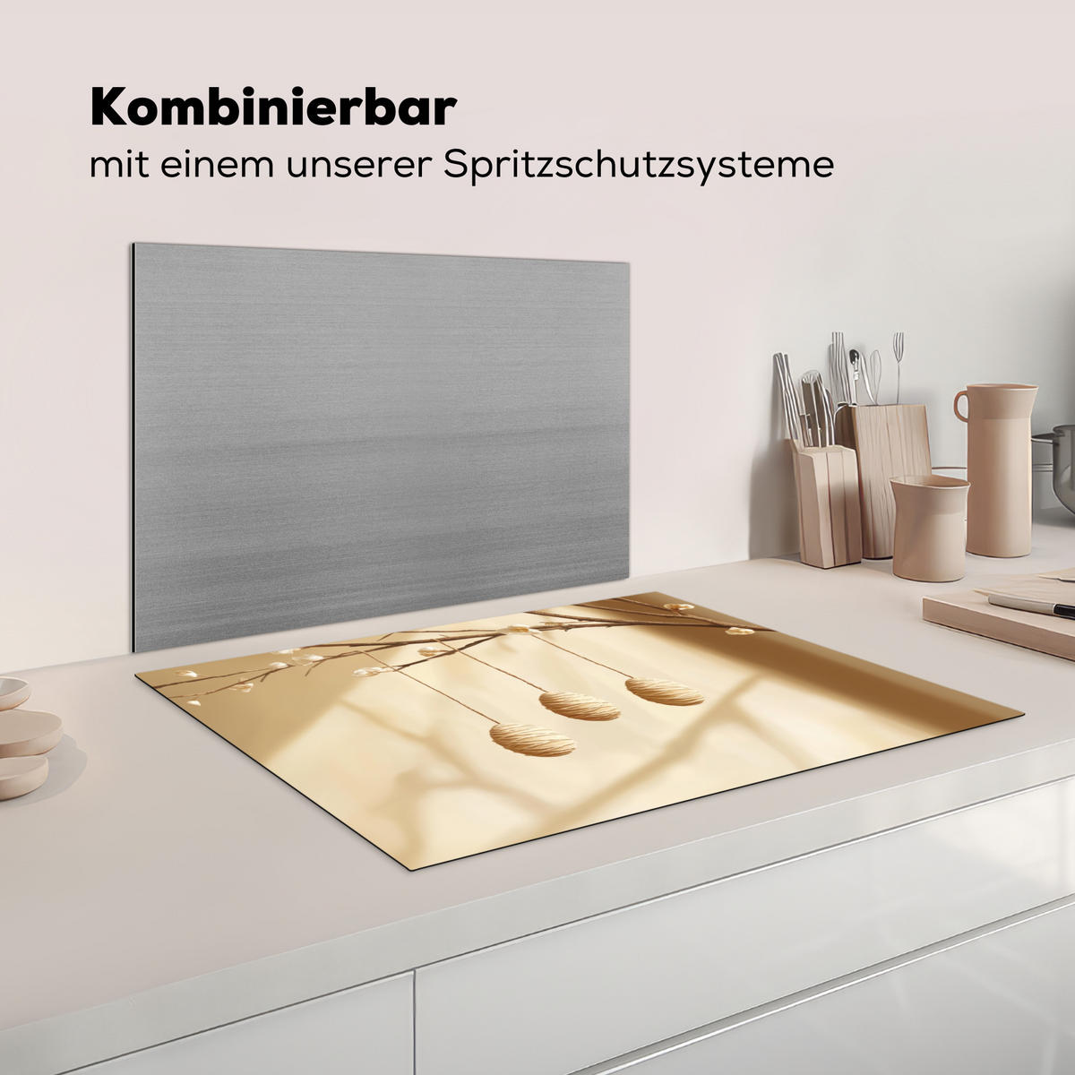 HERDABDECKPLATTE Beige - Osterkuchen - Eier Herdabdeckung Induktionsfeld 75x52 cm - Beige, Kunststoff (75/52/0.2cm) - MuchoWow