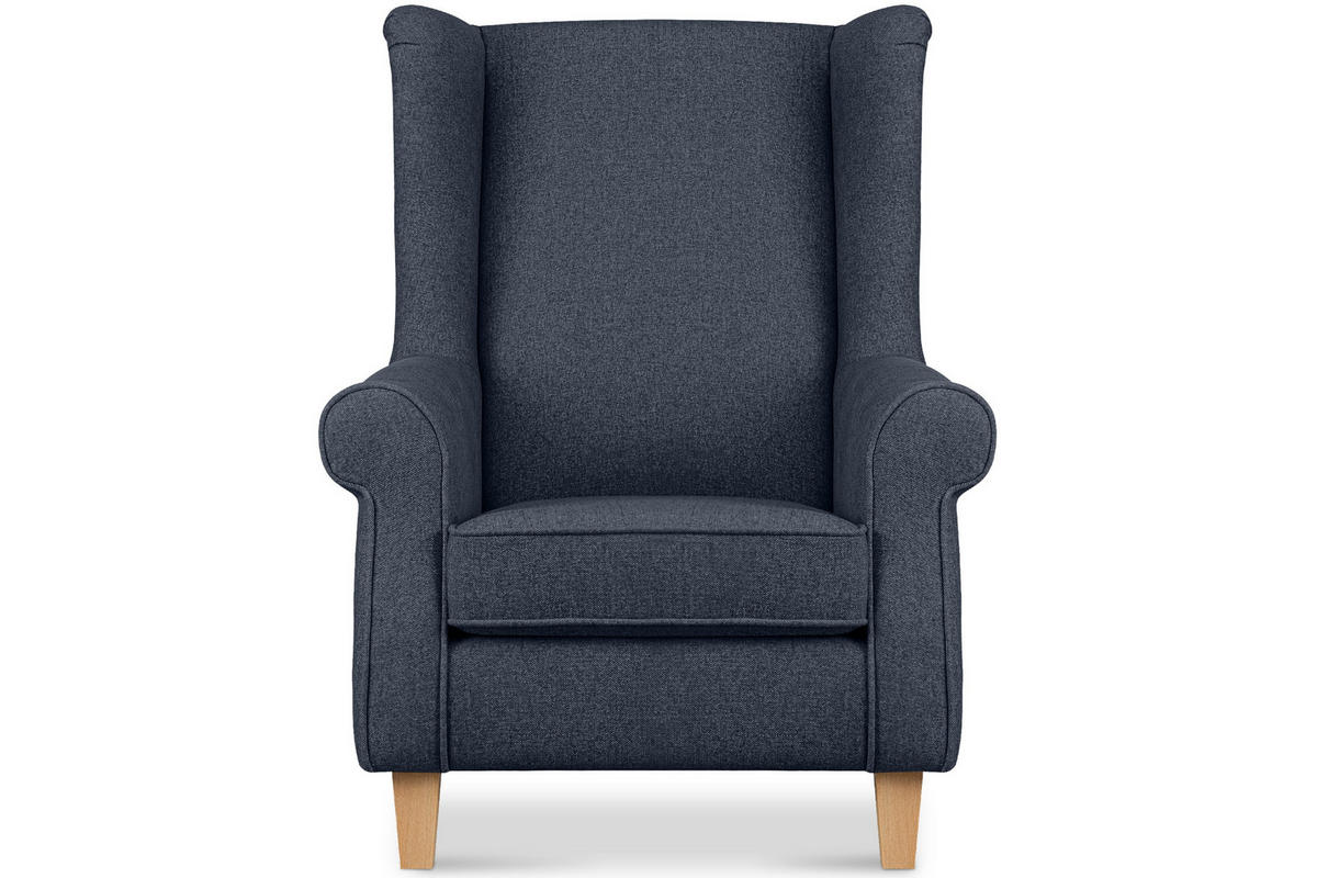 OHRENSESSEL MILES mit Armlehnen, navyblau - Blau/Grün, Holz/Textil (82/105/97cm) - KONSIMO®
