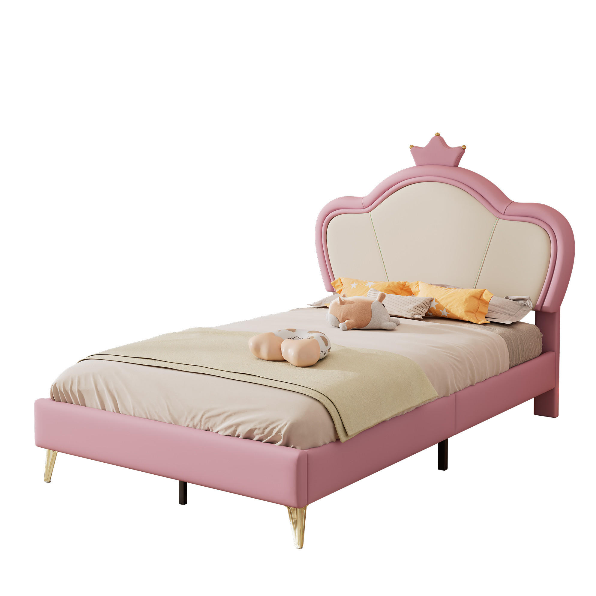KINDERBETT 90/200 cm aus PU mit Kronen-Kopfteil Rosa/Weiß - Weiß, Kunststoff (90/200cm) - Modenvie