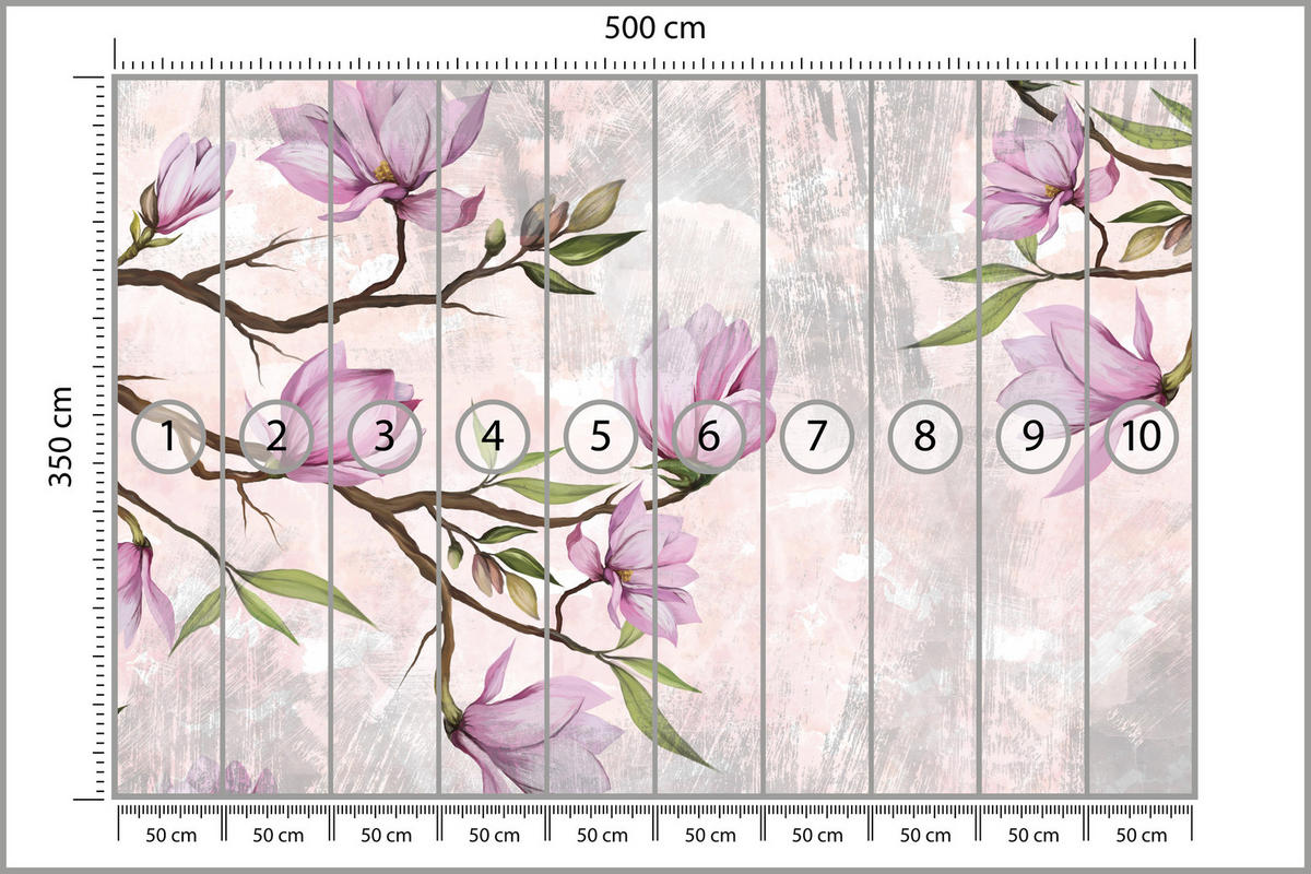 FOTOTAPETE für Schlafzimmer Rosa Magnolienblüten Botanisch 500x350 - Beige/Violett, Papier (500/350cm) - Muralo