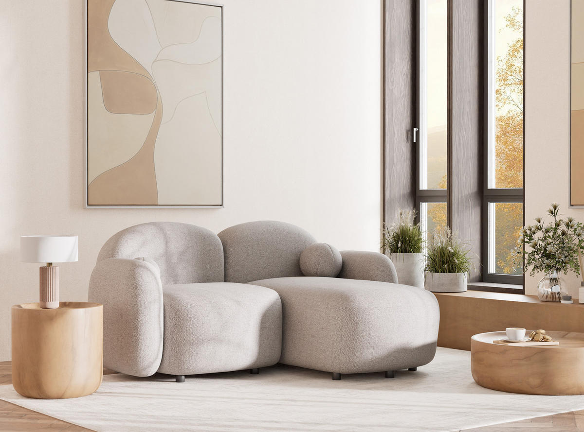 ECKSOFA Bahama Beige Webstoff - Beige/Schwarz, Holz/Holzwerkstoff (190/146cm) - Maison de Reve