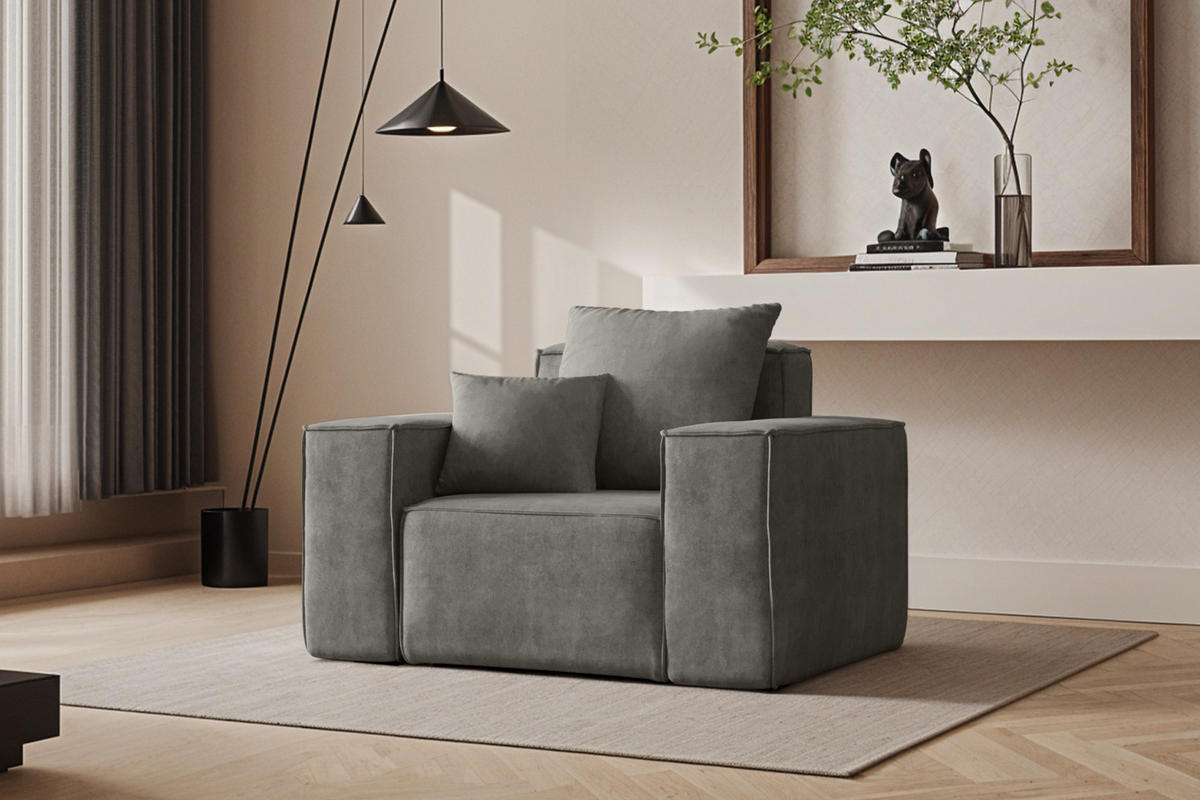 SESSEL ELLA Modern Stoff Noel Grau - Grau, Holz/Textil (90/78/117cm) - Kaiser Möbel