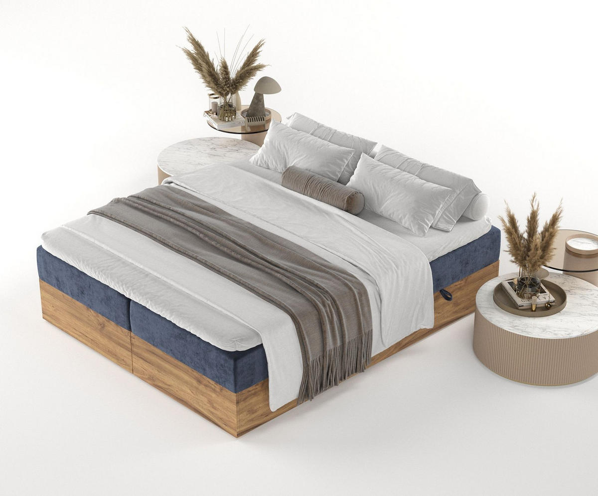 BOXBETT Faro Marineblau 140/200 cm - Schwarz/Dunkelblau, Holz/Holzwerkstoff (140/200cm) - Maison de Reve