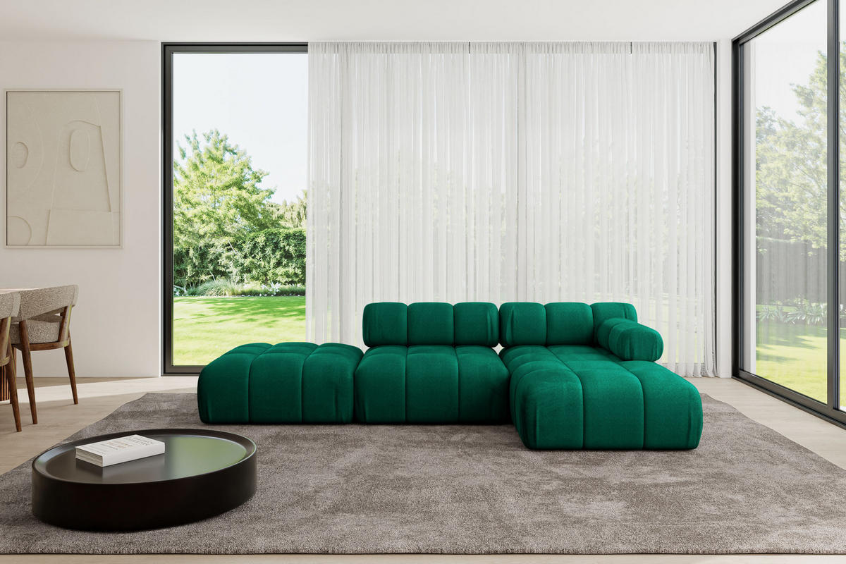 ECKSOFA modulares Sofa Lizur-L1 - 285x160x70 cm Dunkelgrün Velours - Dunkelgrün, Holzwerkstoff/Textil (285/160cm) - ALTDECOR