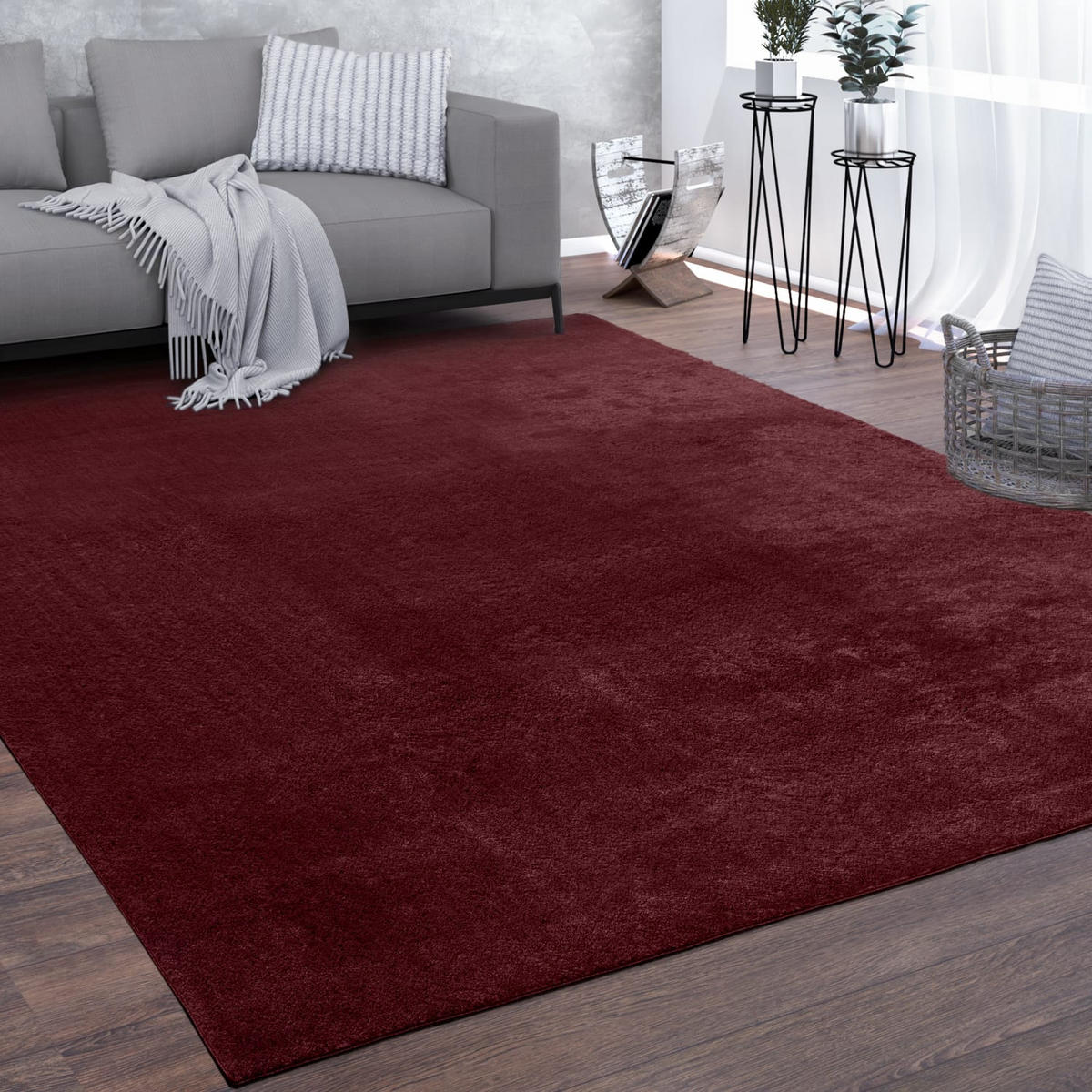 TEPPICH Kurzflor waschbar Unifarben Wohnzimmer schmutzabweisend Rot Rechteckig 100x200 - Rot, Textil (100/200cm) - KADIMA DESIGN