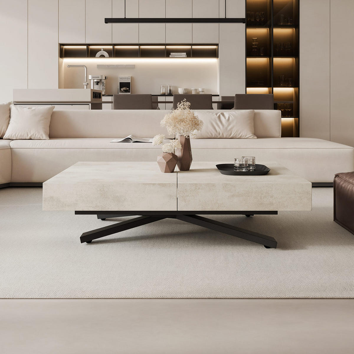 COUCHTISCH SANELLE X ausziehbar mit Liftfunktion, 120/80/76 cm Schwarz / Weiß - Schwarz/Weiß, Holzwerkstoff/Metall (120/80/27cm) - Idohome