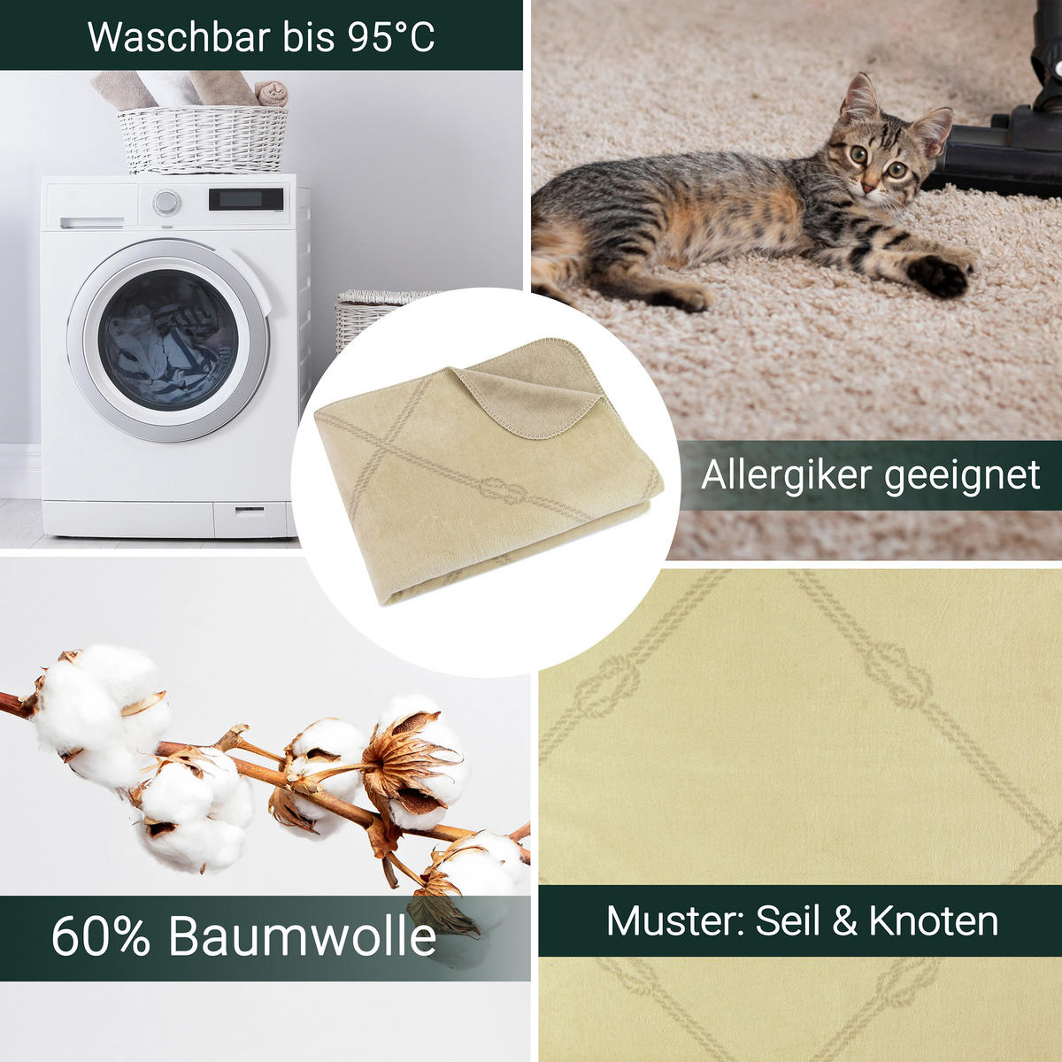 KUSCHELDECKE, 150x200 cm, 60% Baumwolle, 40% Polyacryl, Braun - Hellbraun, Naturmaterialien (150/200cm) - Zollner