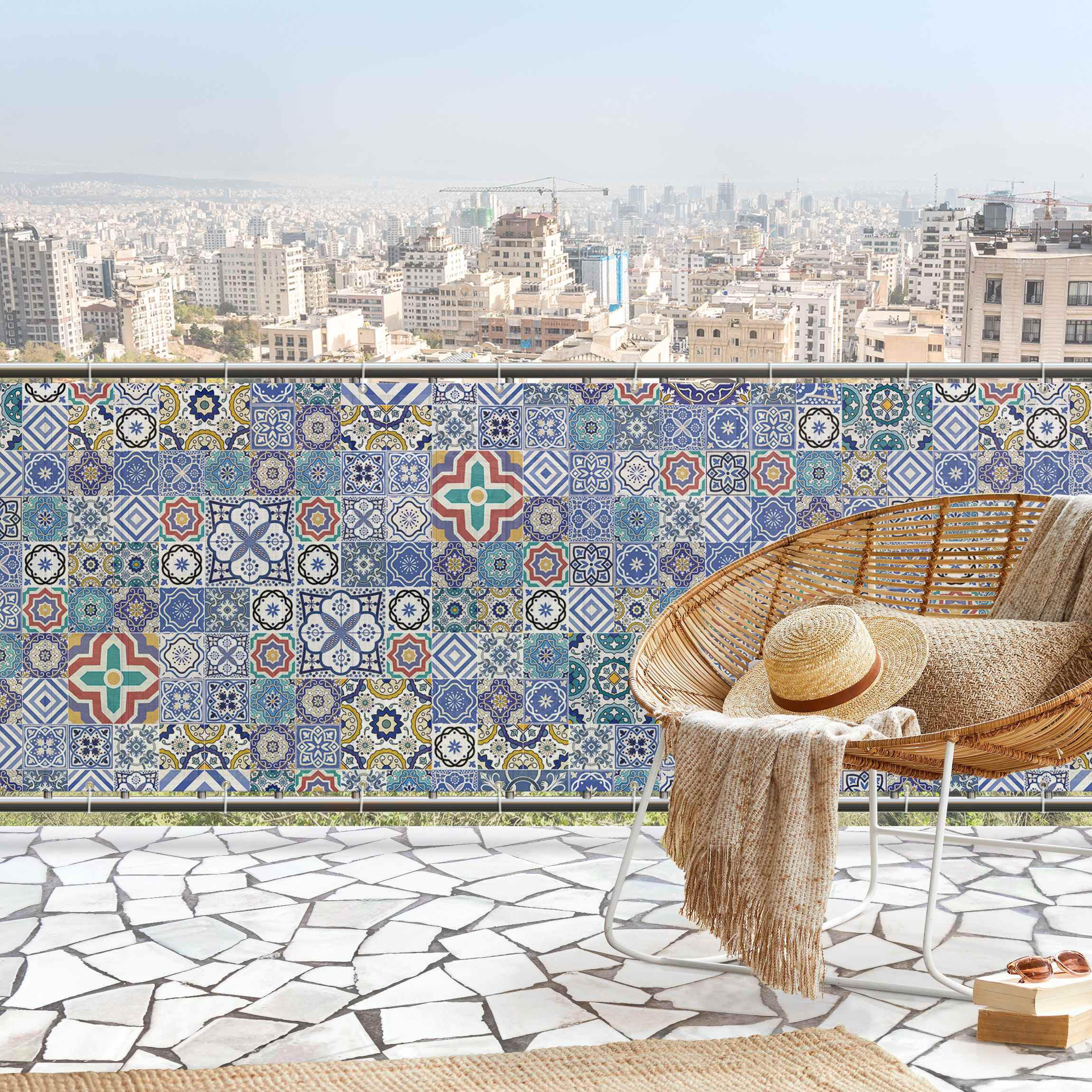 Thumbnail - Bilderwelten Balkon, Blau, Kunststoff, Kariert, Quadratisch, 100x100 cm, Sonnen- & Sichtschutz, Sichtschutz Garten, Balk...