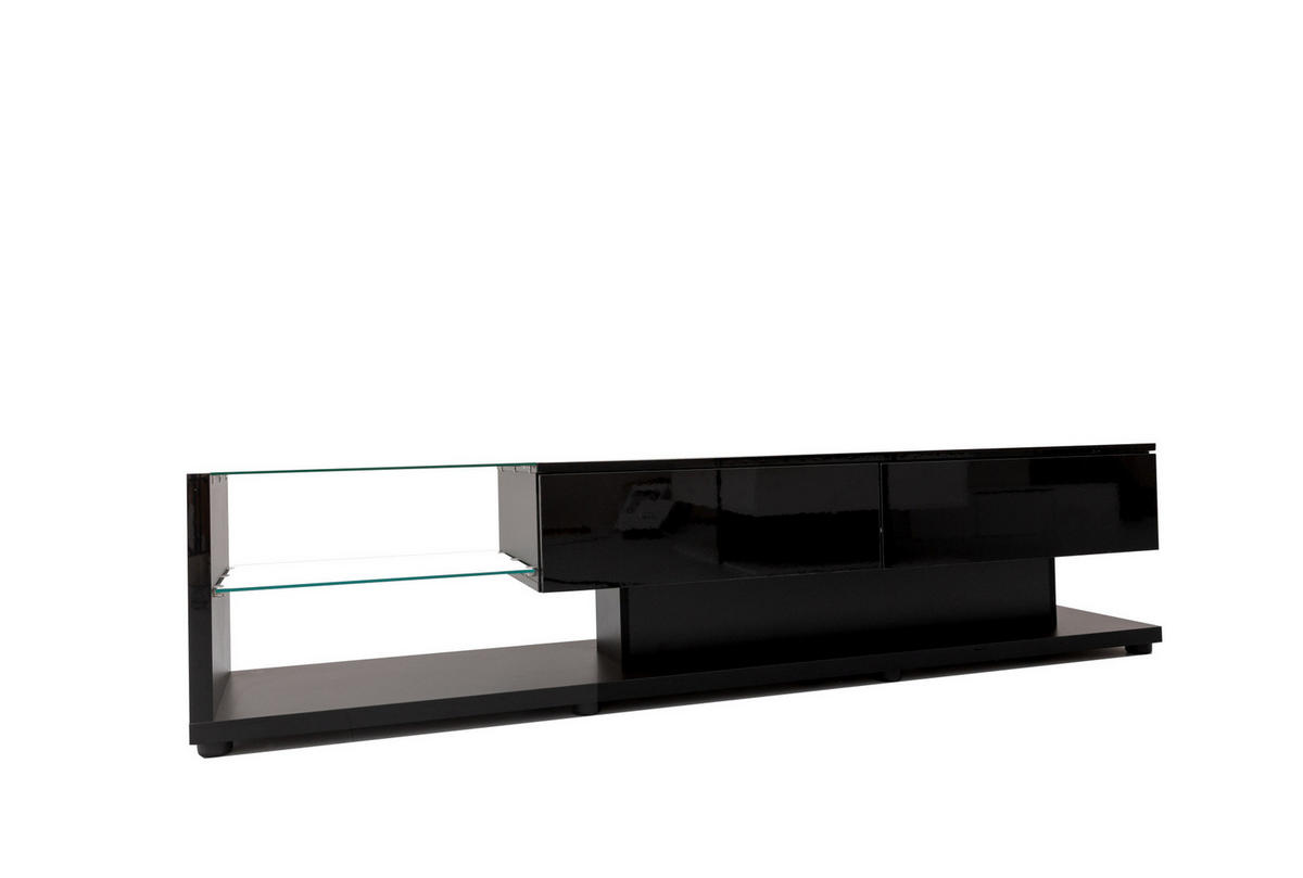 TV ormarić 170/36/38 cm crni od iverala s LED rasvjetom i staklenim policama - crna, drvni materijal (170/38/36cm) - OKWISH