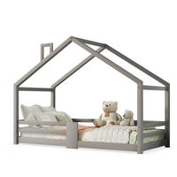 HAUSBETT 90/200 cm in Grau – mit Rausfallschutz und Lattenrost - Grau, Holz (90/200cm) - BEAOK