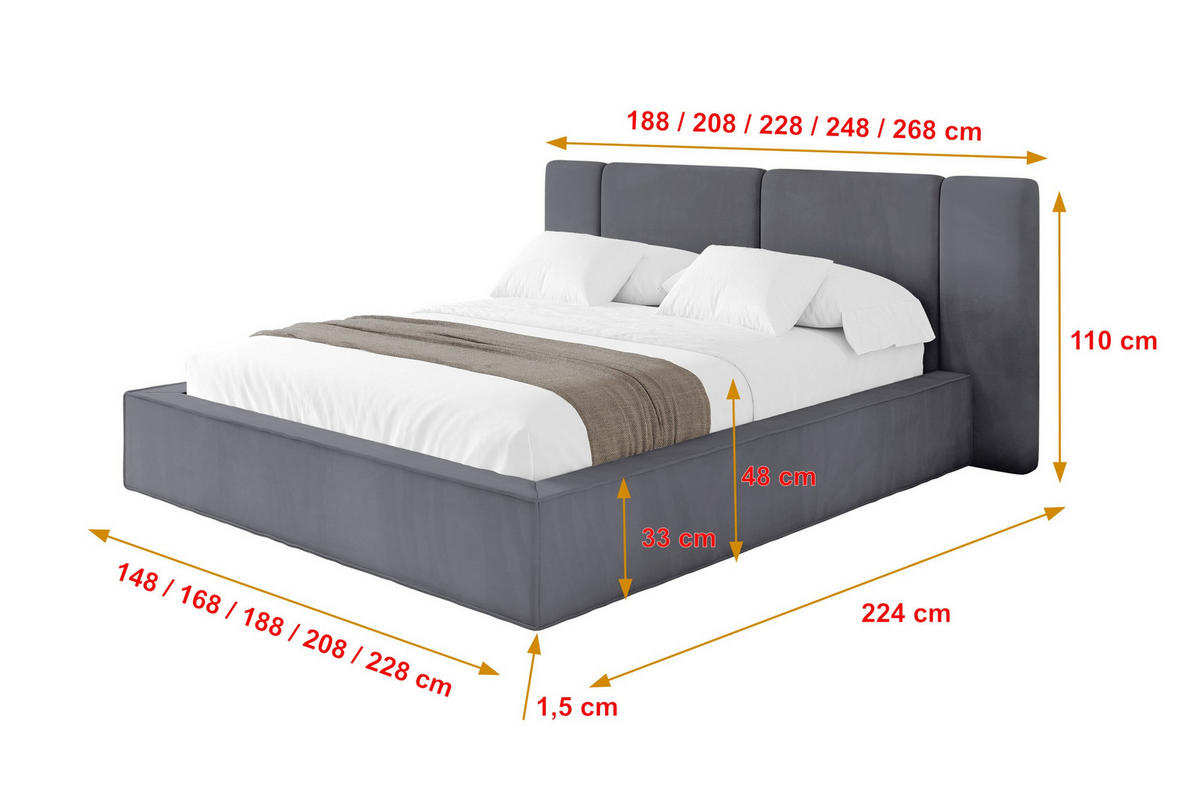 POLSTERBETT mit Bettkasten und Lattenrost, Boxbett ohne Matratze - RIVO 200x200 Dunkelgrau - Dunkelgrau, Holzwerkstoff/Textil (200/200cm) - ALTDECOR