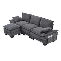 ECKSOFA 260/132/84 cm dunkelgrau aus Cord mit Hocker und USB-C - Dunkelgrau, Textil (132/260cm) - OKWISH