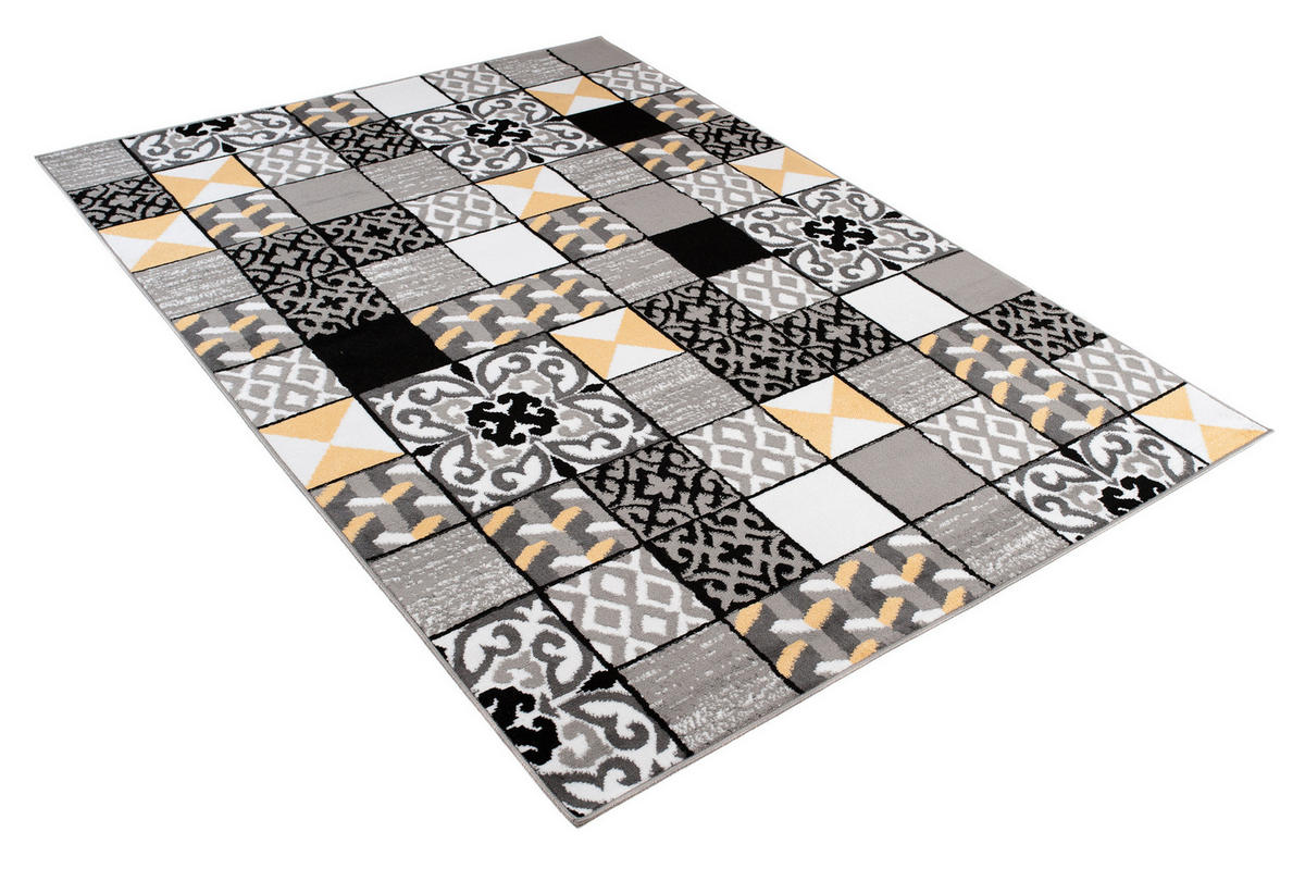 TEPPICH MAYA Gelb Mosaik Karo Floral 180/250 cm - Gelb, Textil (180/250cm) - Tapiso