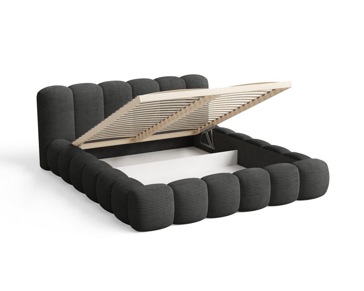 POLSTERBETT 160x200 mit Bettkasten, Lattenrost und Kopfteil, Poso Cord-Stoffbezug Schwarz - Schwarz, Holz (160/200cm) - Chilly