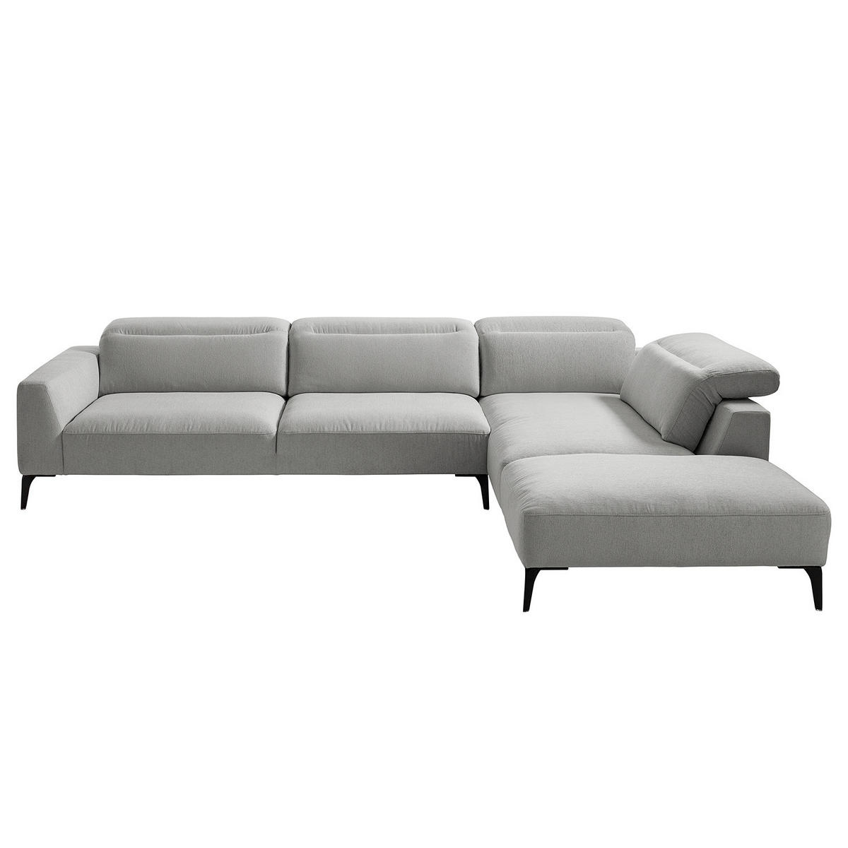 ECKSOFA mit Ottomane - Hellgrau/Schwarz, Textil/Metall (325/238cm) - home24
