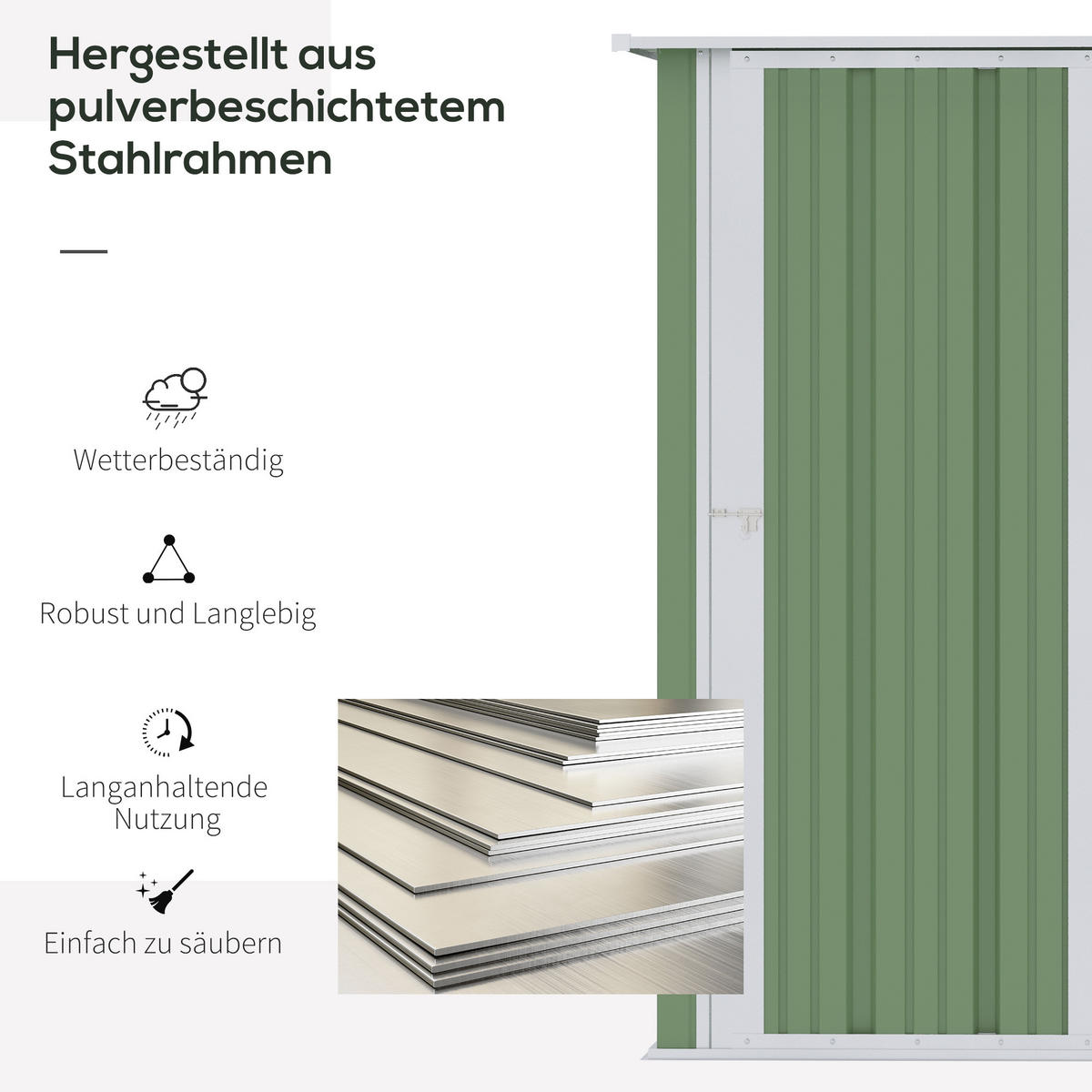 GERÄTEHAUS, Gartenhaus, Geräteschuppen mit Tür, Outdoor, Stahl, Grün - Grün, Metall (84/189/142cm) - Outsunny