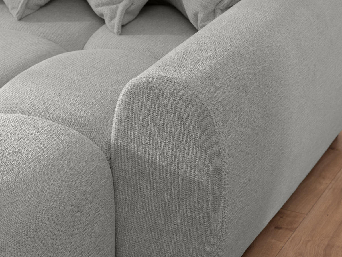ECKSOFA Bubble mit losen Rückenkissen und Sitzfläche in Bubble-Optik aus weichem Hellgrau Strukturstoff mit schöner Sitzkomfort - Ottomane rechts - Hellgrau/Schwarz, Holz/Kunststoff (180/306cm) - S-Style Möbel