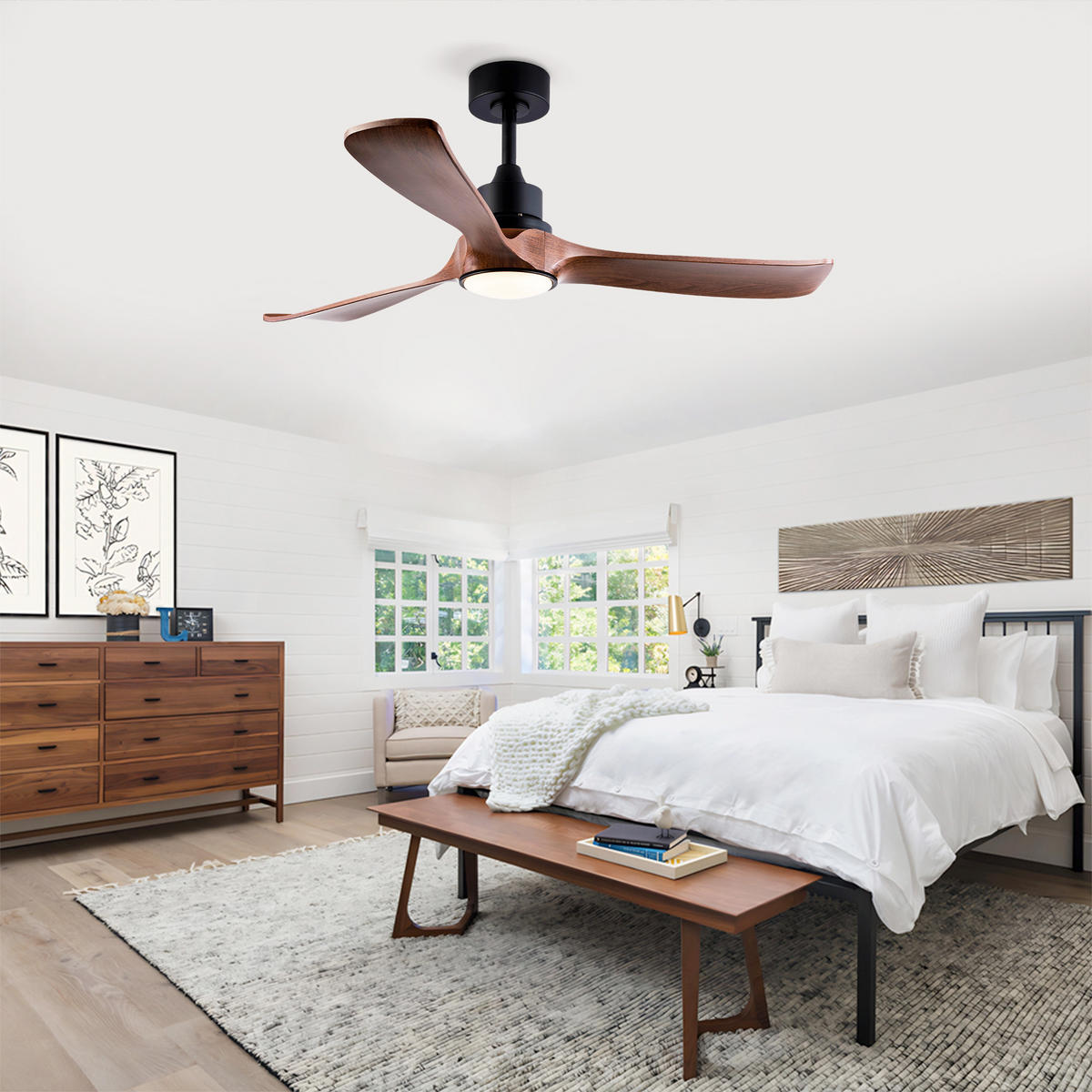 DECKENVENTILATOR DE-16217 52 Zoll mit Speicherfunktion & Fernbedienung Dunkelnussbaum - Walnussfarben, Kunststoff (132/132/48cm) - ComfortXL