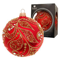 CHRISTBAUMKUGEL Gloria Blätter Strassdesign Rot 10cm (Glas / 1 Stk.) - Rot, Glas (10/10/10cm) - Krebs Glas Lauscha