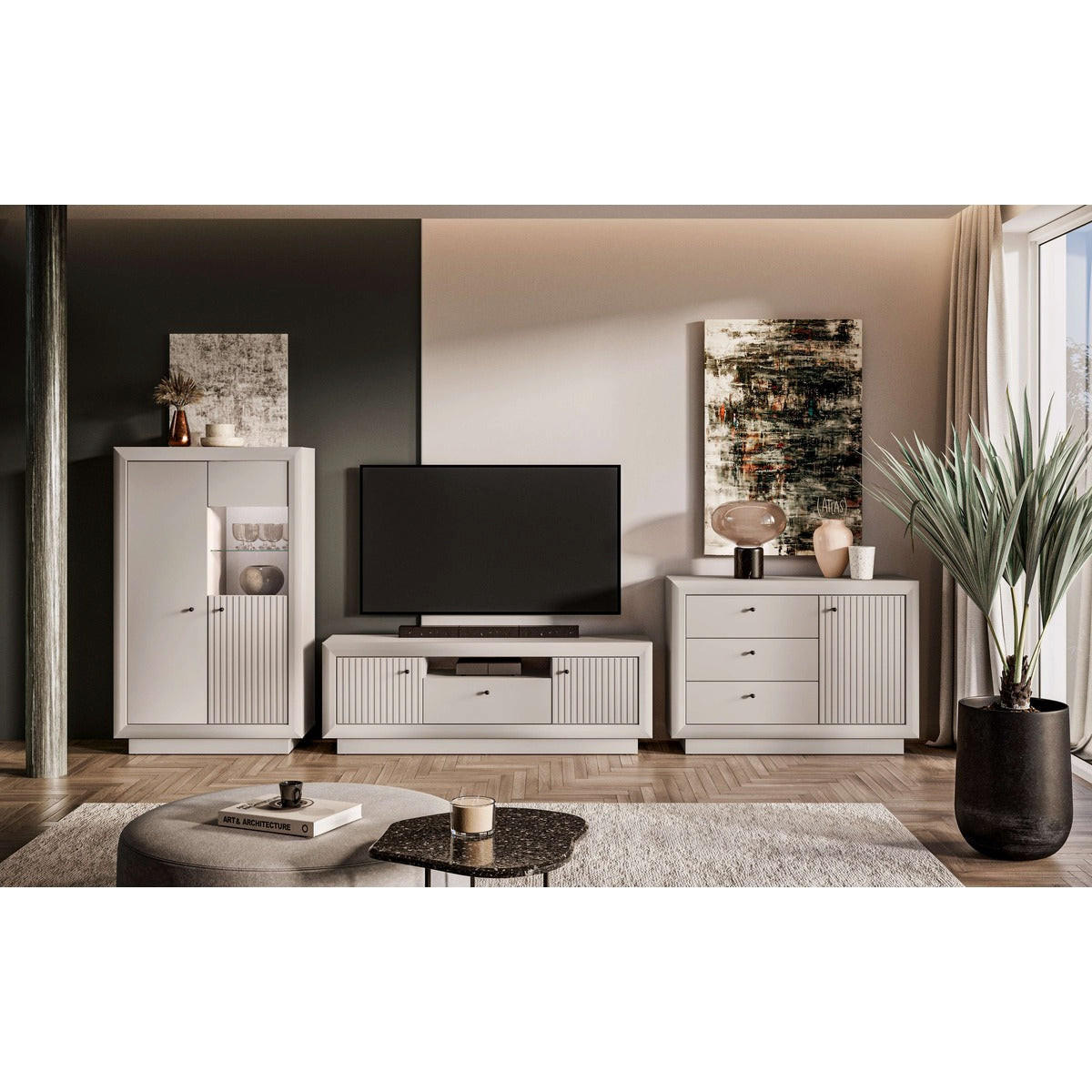 WOHNZIMMER Set 3-tlg. – Solo – Kaschmir - Kaschmir, Holzwerkstoff (160/55/36cm) - hi-markt