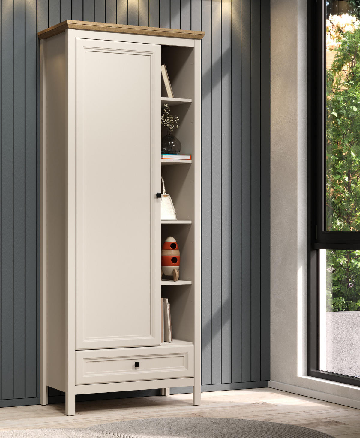 GARDEROBENSCHRANK Kaschmir, Stein Eiche Landhaus 80 x 200 cm, Garderobe mit Soft-Close - Kaschmir/Eichefarben, Holzwerkstoff/Kunststoff (80/200/41cm) - Top.Furn