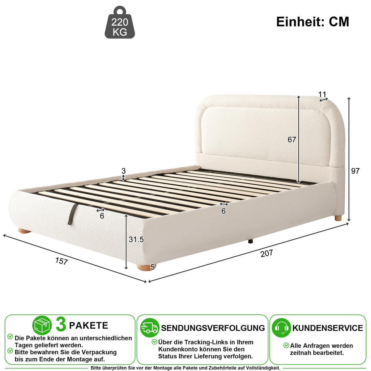 ČALOUNĚNÁ POSTEL v béžové barvě s hydraulickým úložným prostorem z bouclé - béžová, kov/kompozitní dřevo (140/190cm) - CHICFURN