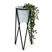 BLUMENHOCKER mit Topf Metall Schwarz/Weiß 24/24/50 cm - Schwarz, Metall (24/50/24cm) - DanDiBo