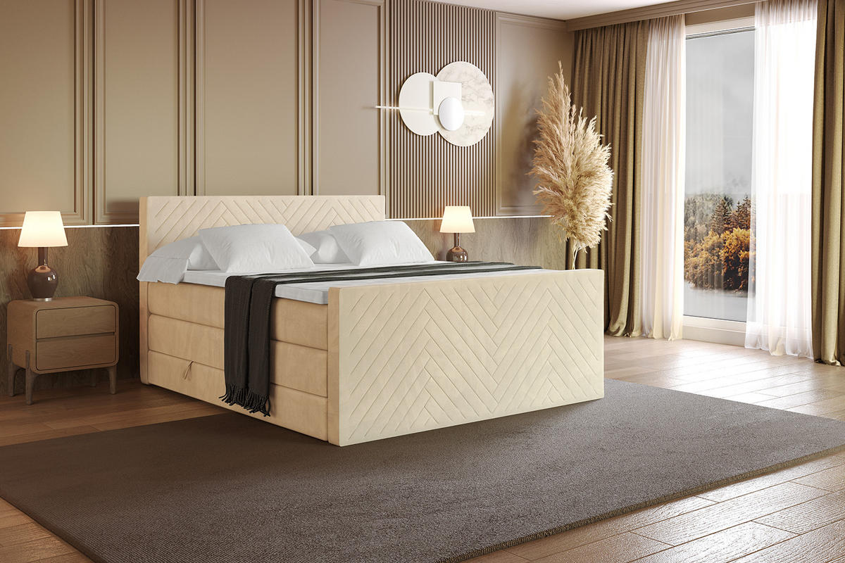 BOXSPRINGBETT mit Matratze und Lattenrost - VEXA-Z KING-140x200 - Beige Monolith - Beige, Holzwerkstoff (140/200cm) - ALTDECOR