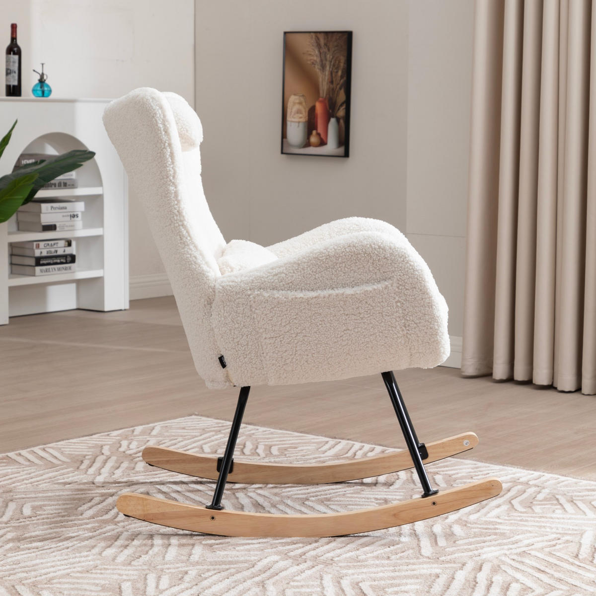 SCHAUKELSTUHL 60/85/95 cm Weiß mit Massivholzrahmen für Wohnzimmer Schlafzimmer Balkon - Weiß, Textil (85/95/60cm) - OKWISH