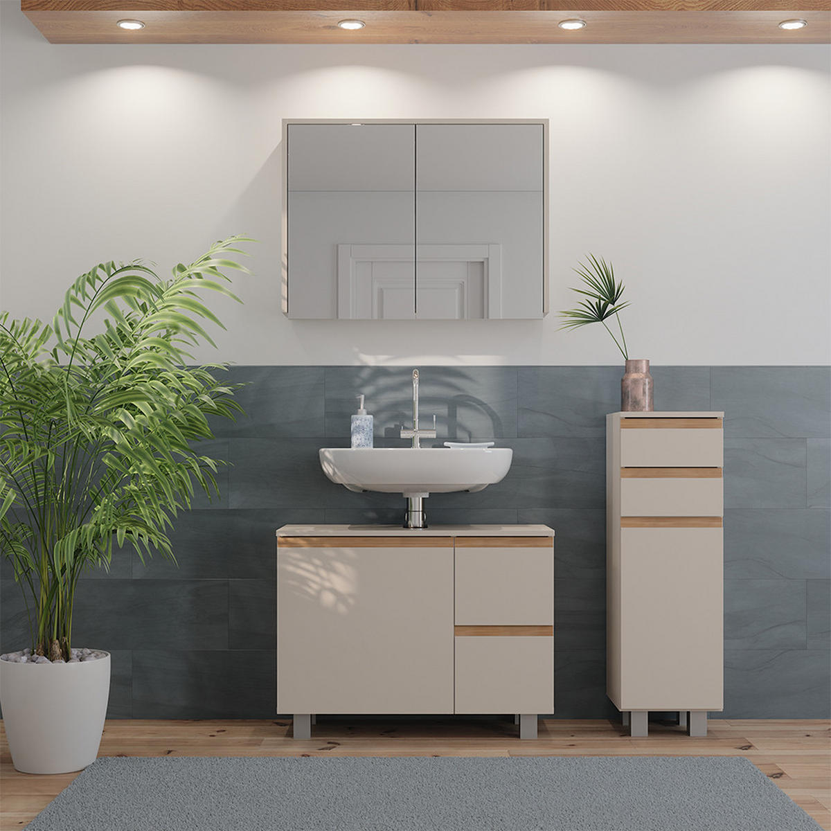 KOUPELNOVÝ NÁBYTEK J-Shape Kašmír/Řemeselné - kašmírová, kompozitní dřevo (80/60.8/33cm) - Vicco