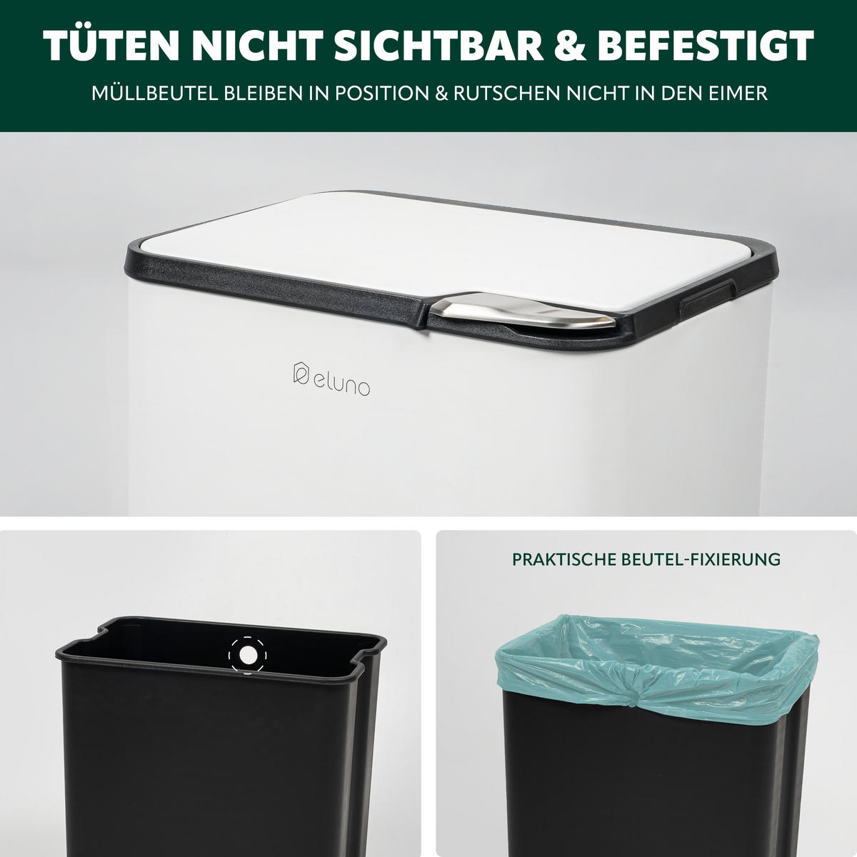 ABFALLEIMER, 30 Liter, aus Metall, weiß - Weiß, Metall (40.5/67/31cm) - eluno