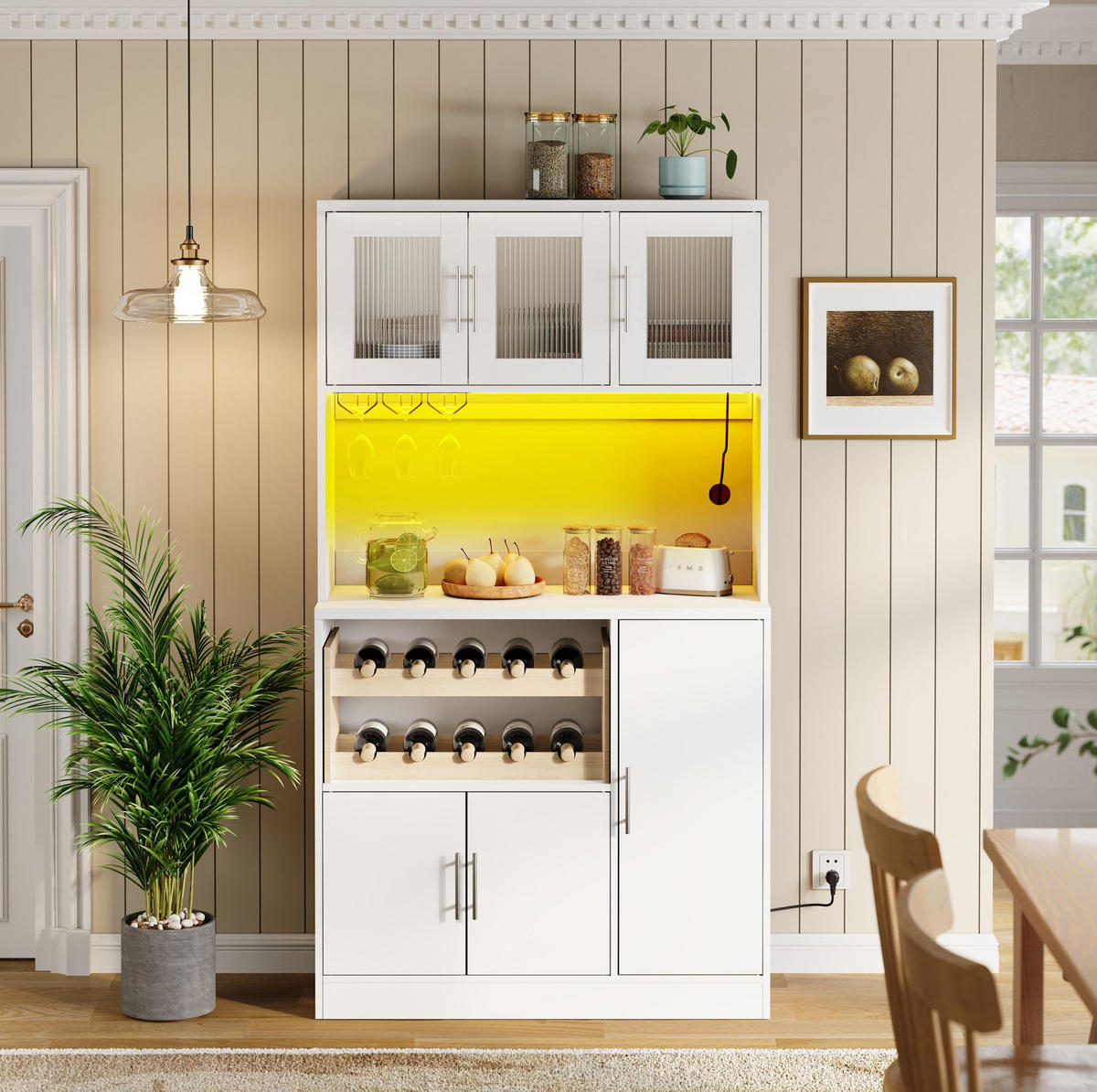BUFFET 100/180/40 cm Weiß aus MDF mit RGB-LED und Steckdosenleiste - Weiß, Holzwerkstoff (40/180/100cm) - OKMYHOME