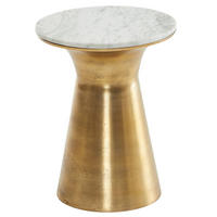BEISTELLTISCH – Rund Marmor Weiß Metall Gold 35x35x45 cm - Goldfarben/Weiß, Metall (35/35/45cm) - KADIMA DESIGN