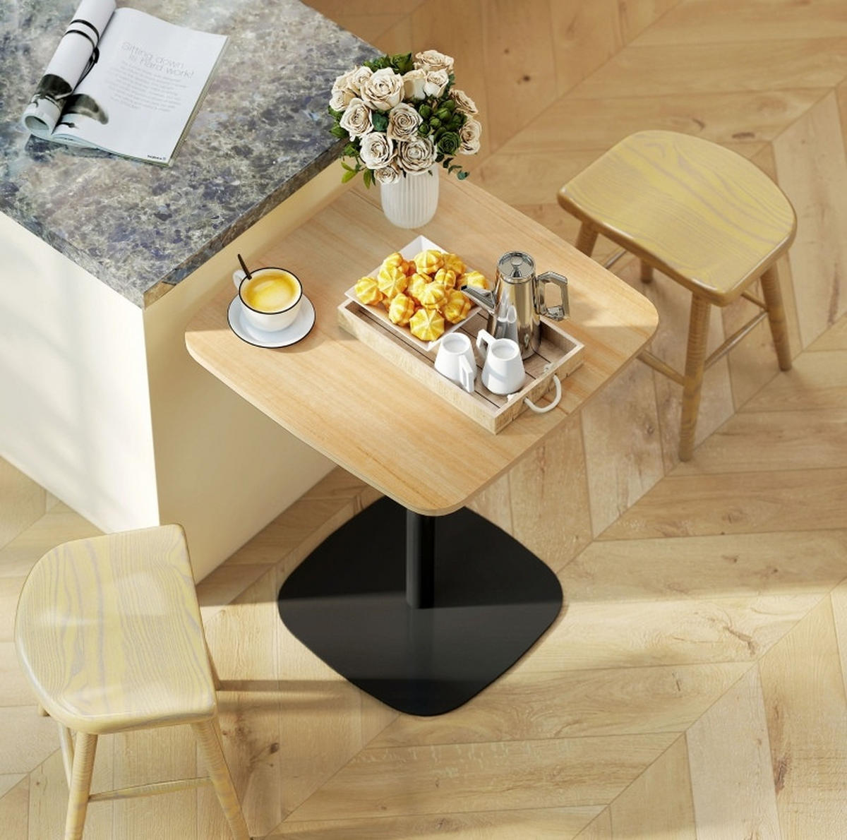 ESSTISCH 60/60 cm quadratisch mit lackierter Tischplatte und Stahlfuß, Naturholz - Braun, Holz (60/60/75cm) - Redom