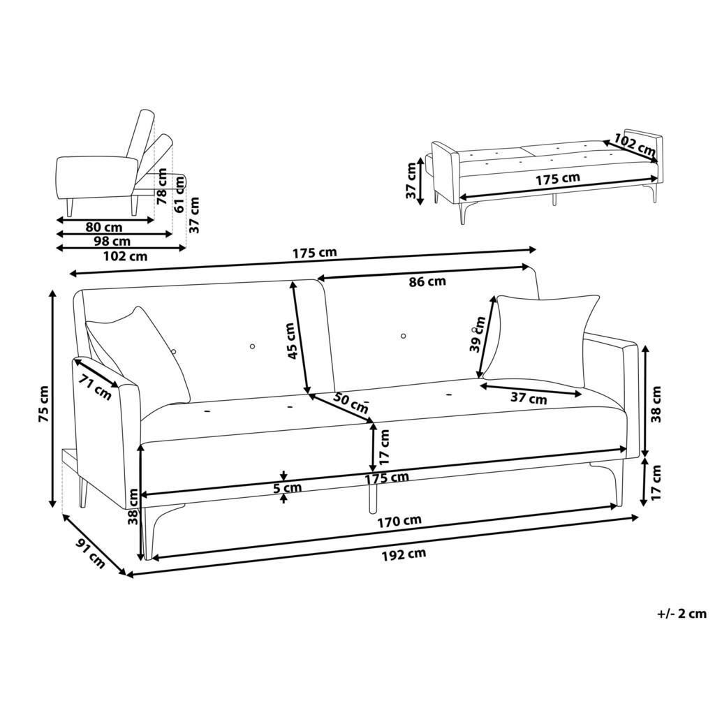 Thumbnail - Beliani 3-Sitzer-Schlafsofa, Blau, Schwarz, Textil, 191x75x91 cm, Wohnzimmer, Sofas & Couches, Schlafsofas