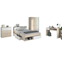 JUGENDZIMMER Set Kleiderschrank Kommode Schreibtisch Bett 140 cm - Silberfarben/Weiß, Holz/Holzwerkstoff (140/179/200cm) - Parisot Meuble