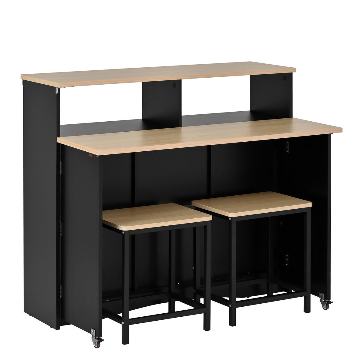 KÜCHENINSEL 110/34-68/97,5 cm schwarz mit klappbarer Arbeitsplatte - Schwarz, Holzwerkstoff (110/97.5/68cm) - OKWISH