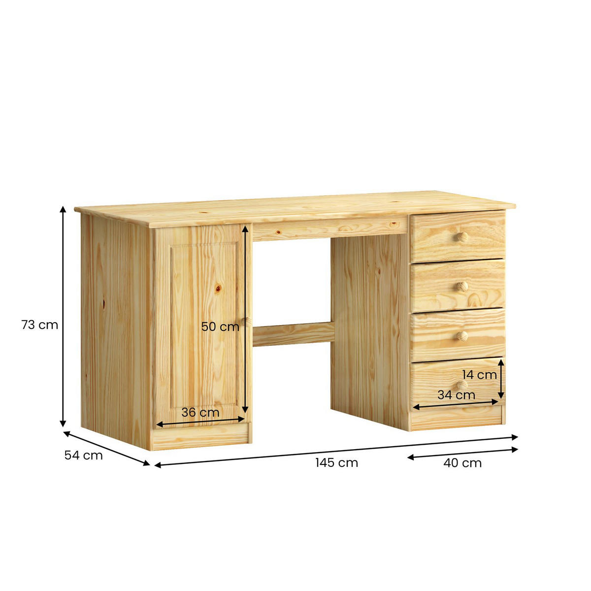 SCHREIBTISCH MANAGER natur - Naturfarben, Holz (54/145/73cm) - IDIMEX