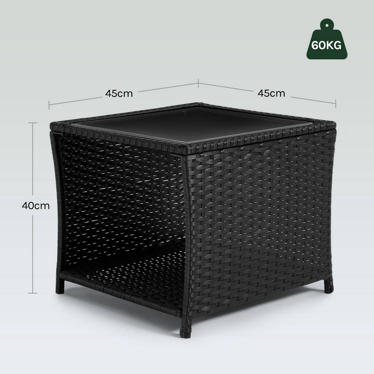 GARTENTISCH mit offenem Fach, Schwarz - Schwarz, Glas/Kunststoff (45/45/40cm) - Woltu
