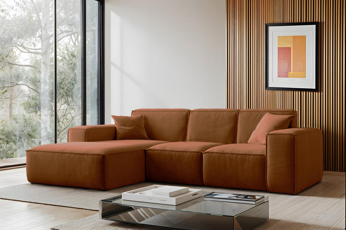 ECKSOFA L-Form Siena Stoff Salvador Kupfer Links - Orange, Holz (165/266cm) - Kaiser Möbel